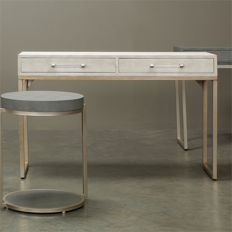 Eden Home 2-Drawer Transitional Faux Leather Console Table in Cream