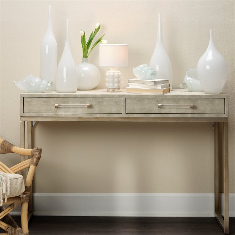 Eden Home 2-Drawer Transitional Faux Leather Console Table in Cream