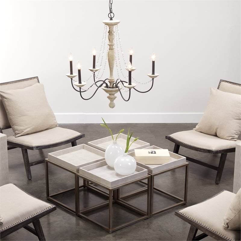 Eden Home Square Transitional Metal Side Table in Cream/Champagne