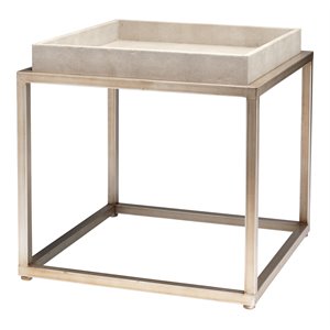 Eden Home Square Transitional Metal Side Table in Cream/Champagne