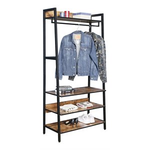 Eden Home 33&quot Wood & Metal Entryway Coat Rack with Storage Shelves in Brown