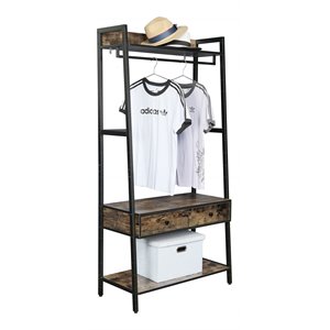 Eden Home 33&quot Wood Entryway Coat Rack with Storage Drawers in Rustic Brown