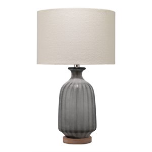 Eden Home 23.75&quot Glass Table Lamp with Linen Shade in Frosted Gray