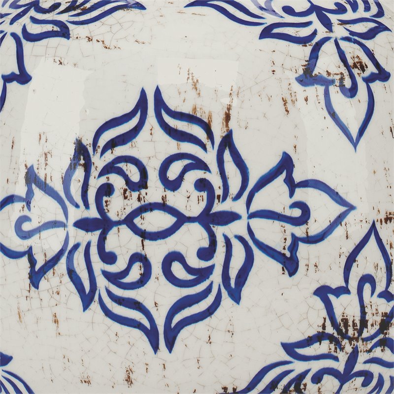 Eden Home Ceramic and Cotton Table Lamp in White/Blue Patterned