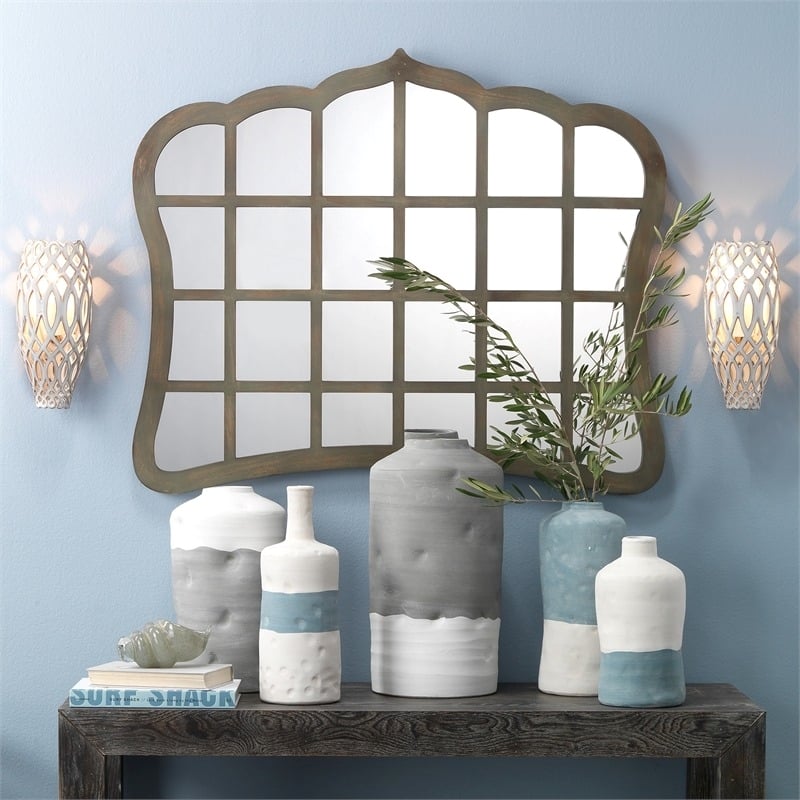 Eden Home Elegant and Rustic Wood Window Mirror in Dark Brown