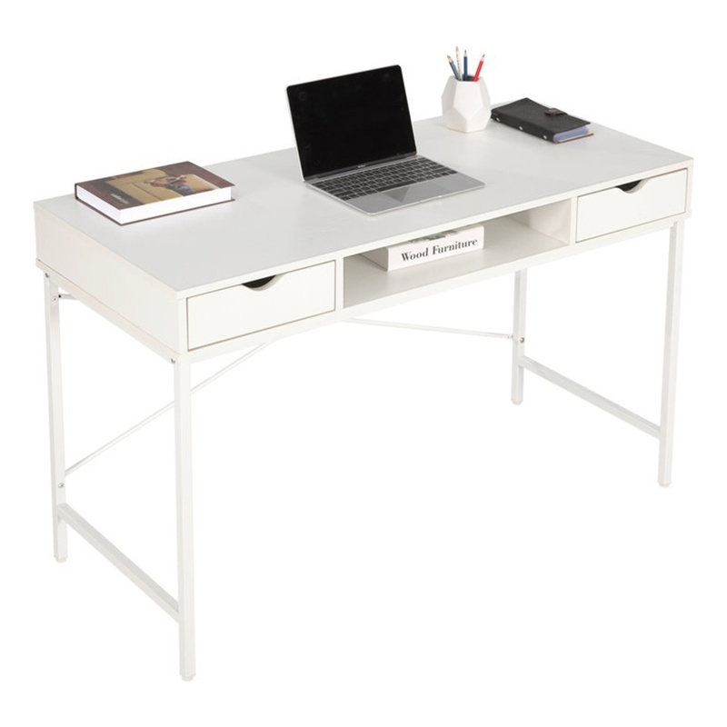 Eden Home Contemporary Wood Writing/Computer Desk with Drawers in White