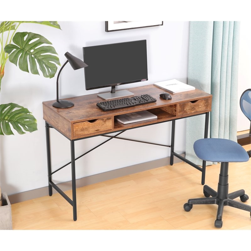 Eden Home Contemporary Wood Writing/Computer Desk with Drawers in Rustic Brown