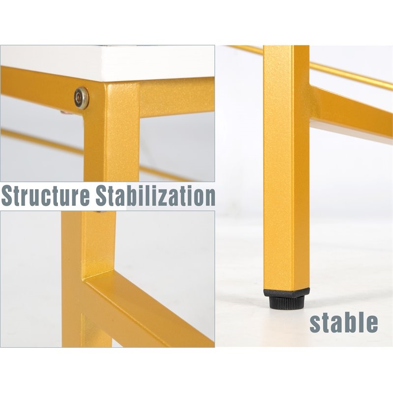 Eden Home Contemporary Wood Writing/Computer Desk with Drawers in White/Golden