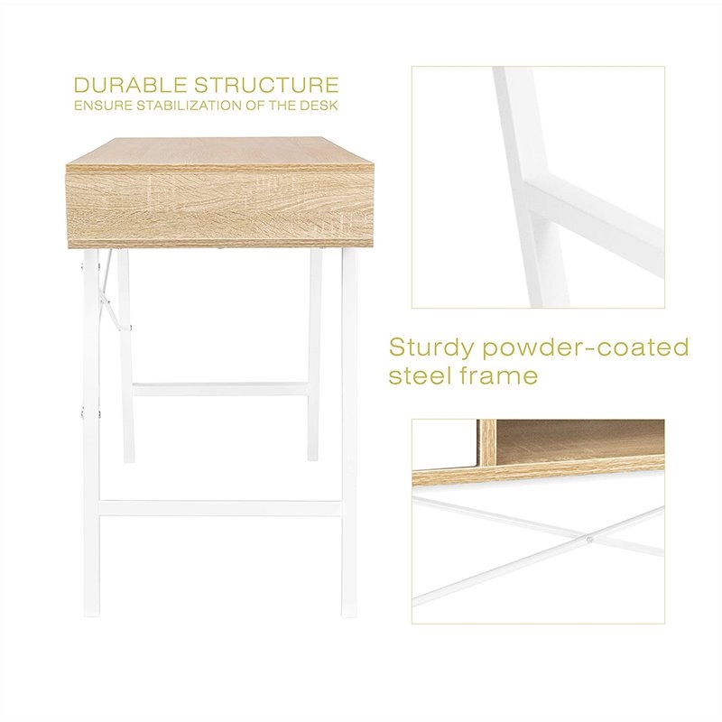 Eden Home Mid-Century Wood/Metal Home Office Writing/Computer Desk in White/Oak