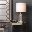 Eden Home 1-Light Transitional Ceramic Table Lamp with Linen Shade in Silver