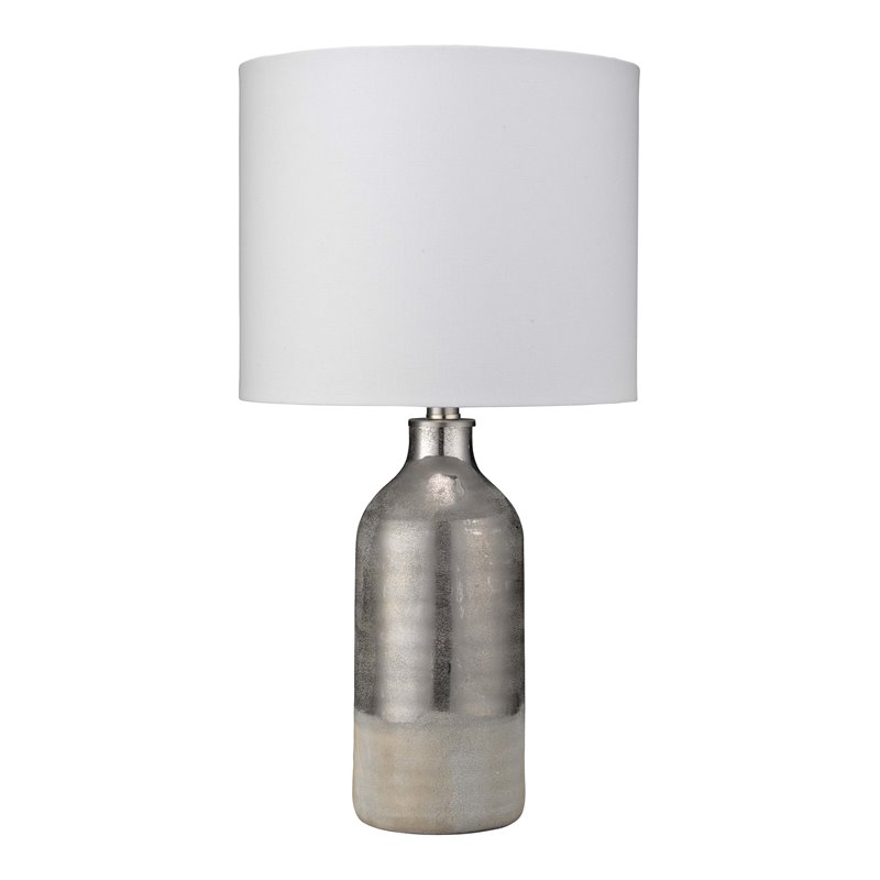 Eden Home 1-Light Transitional Ceramic Table Lamp with Linen Shade in Silver