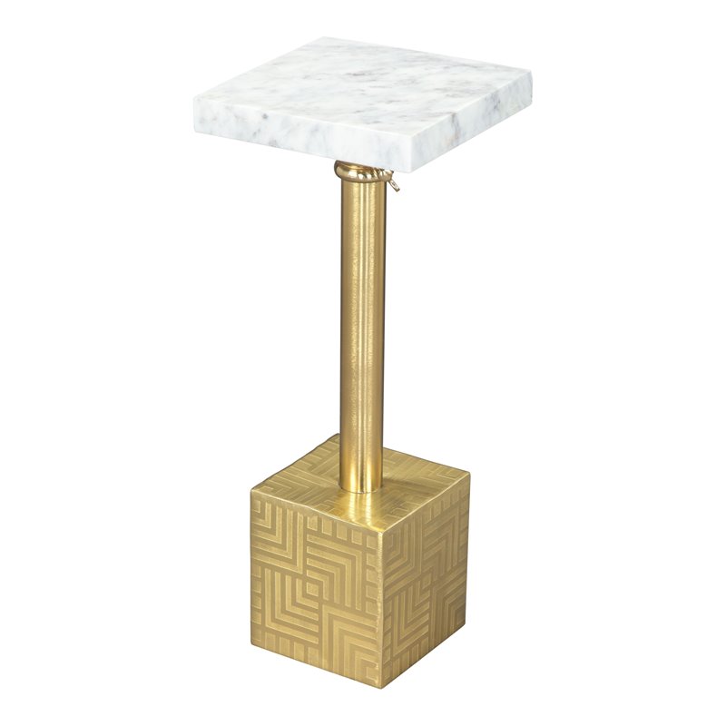 Eden Home Modern Iron and Marble Side Table in White and Gold Cymax