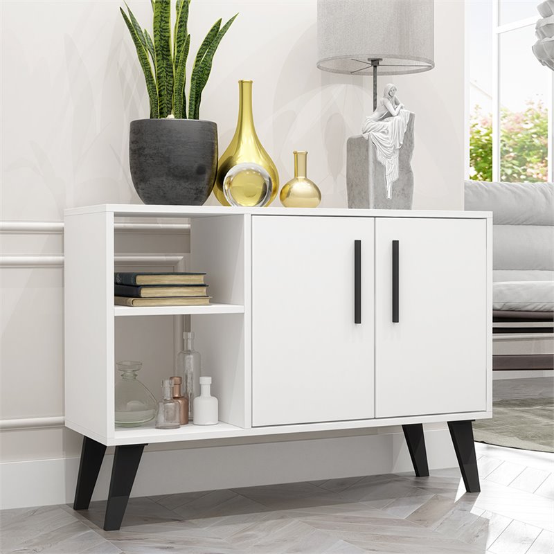 Eden Home 4-Shelf Mid-Century Engineered Wood Sideboard in White