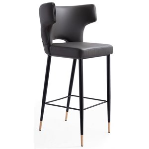 Eden Home 29.53&quot Contemporary Faux Leather Barstool in Gray/Black/Gold