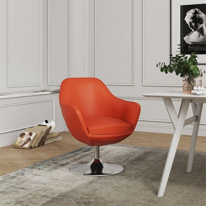 Eden Home Contemporary Faux Leather Swivel Accent Chair in Orange