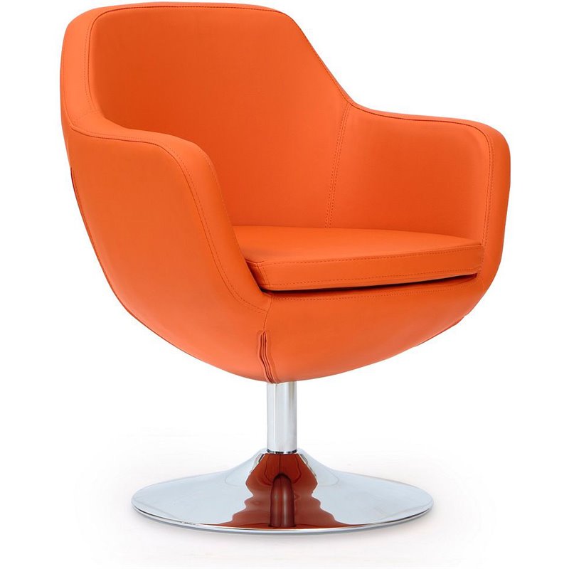 Eden Home Contemporary Faux Leather Swivel Accent Chair in Orange