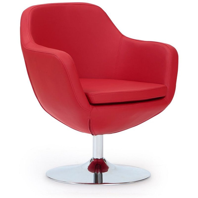Eden Home Contemporary Faux Leather Swivel Accent Chair in Red