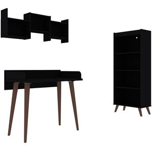 eden home mid-century modern wood 3 pc basic home office set in black