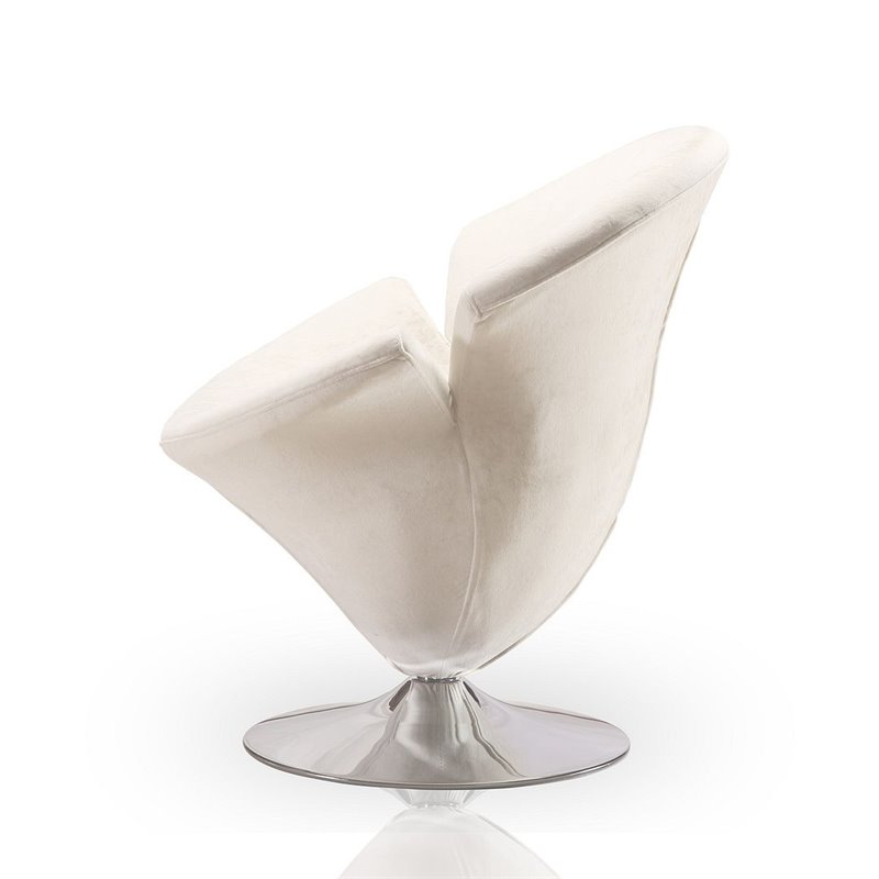 Eden Home Velvet & Metal Swivel Accent Chair in White/Polished Chrome