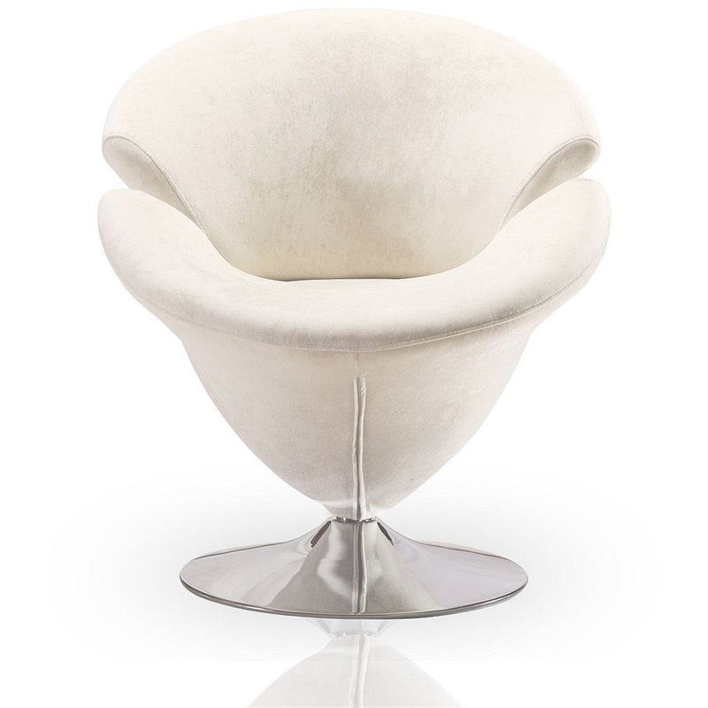 Eden Home Velvet & Metal Swivel Accent Chair in White/Polished Chrome