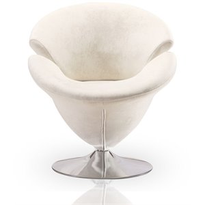 Eden Home Velvet & Metal Swivel Accent Chair in White/Polished Chrome