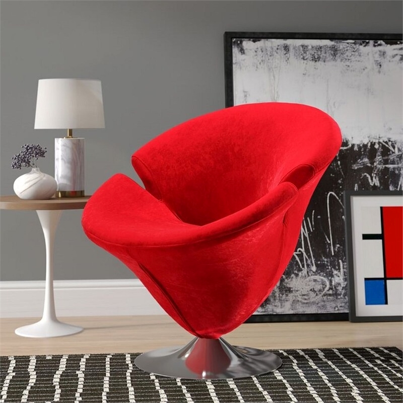 Eden Home Velvet & Metal Swivel Accent Chair in Red/Polished Chrome