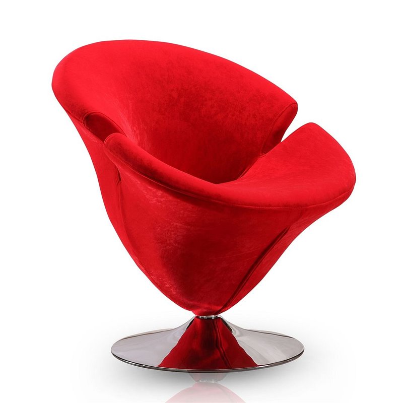 Eden Home Velvet & Metal Swivel Accent Chair in Red/Polished Chrome