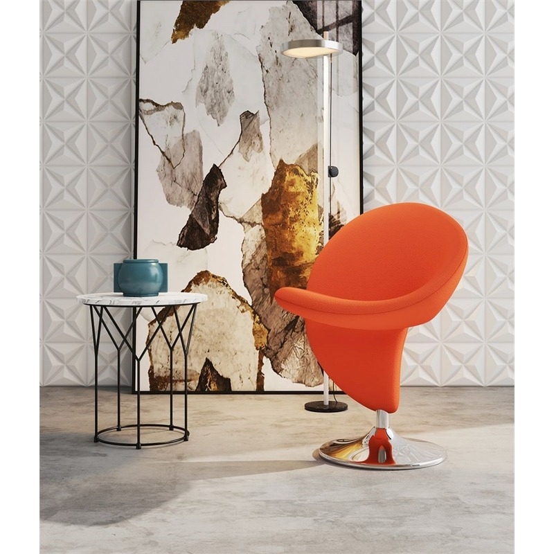 Eden Home Fabric & Metal Swivel Accent Chair in Orange/Chrome