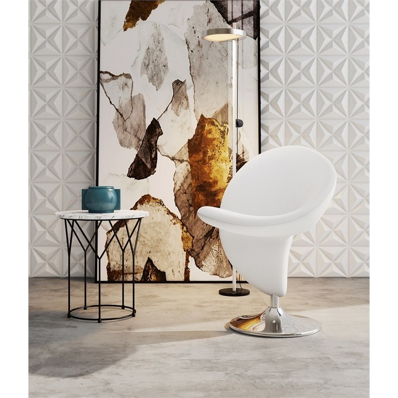 Eden Home Fabric & Metal Swivel Accent Chair in Cream/Polished Chrome