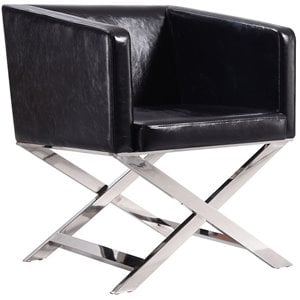 Eden Home Contemporary Faux Leather Accent Lounge Chair in Black