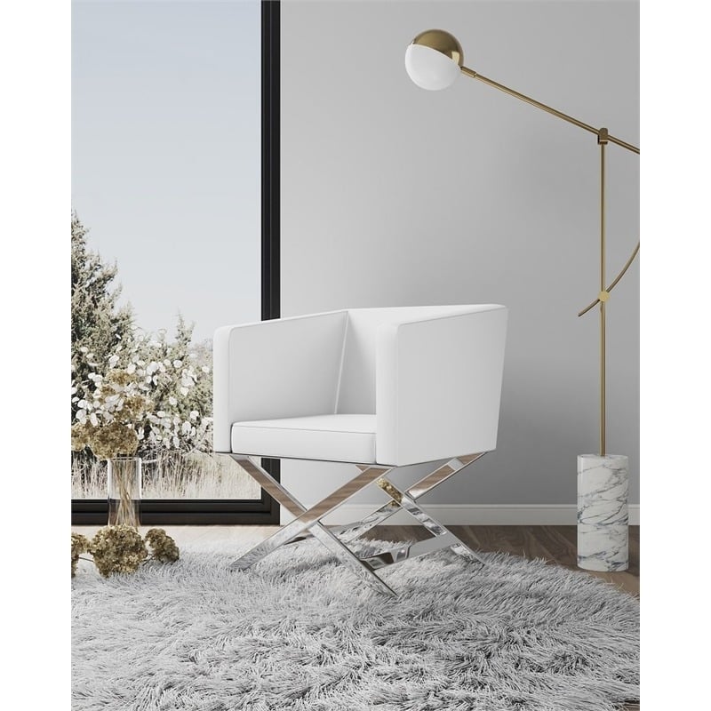 Eden Home Contemporary Faux Leather Accent Lounge Chair in White