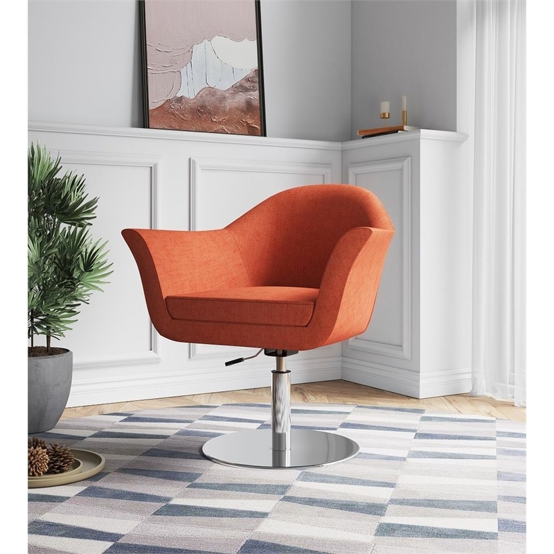 Eden Home Adjustable Height Fabric Swivel Accent Chair in Orange