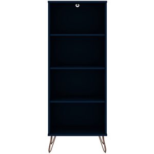 eden home modern wood bookcase 1 with 4 shelves in midnight blue