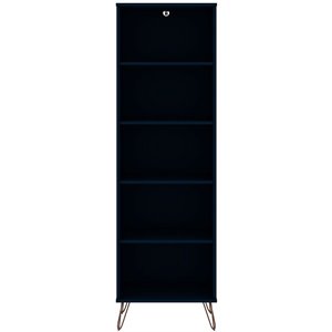 eden home modern wood bookcase 2 with 5 shelves in midnight blue