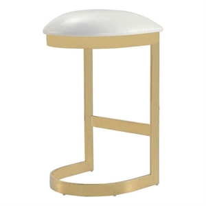 Eden Home 28.54&quot Contemporary Faux Leather Barstool in White/Polished Brass