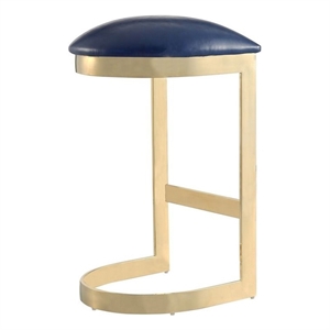 Eden Home 28.54&quot Contemporary Faux Leather Barstool in Blue/Polished Brass