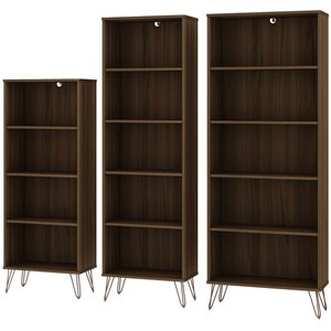 eden home modern wood 3 pc multi-size bookcase set in brown