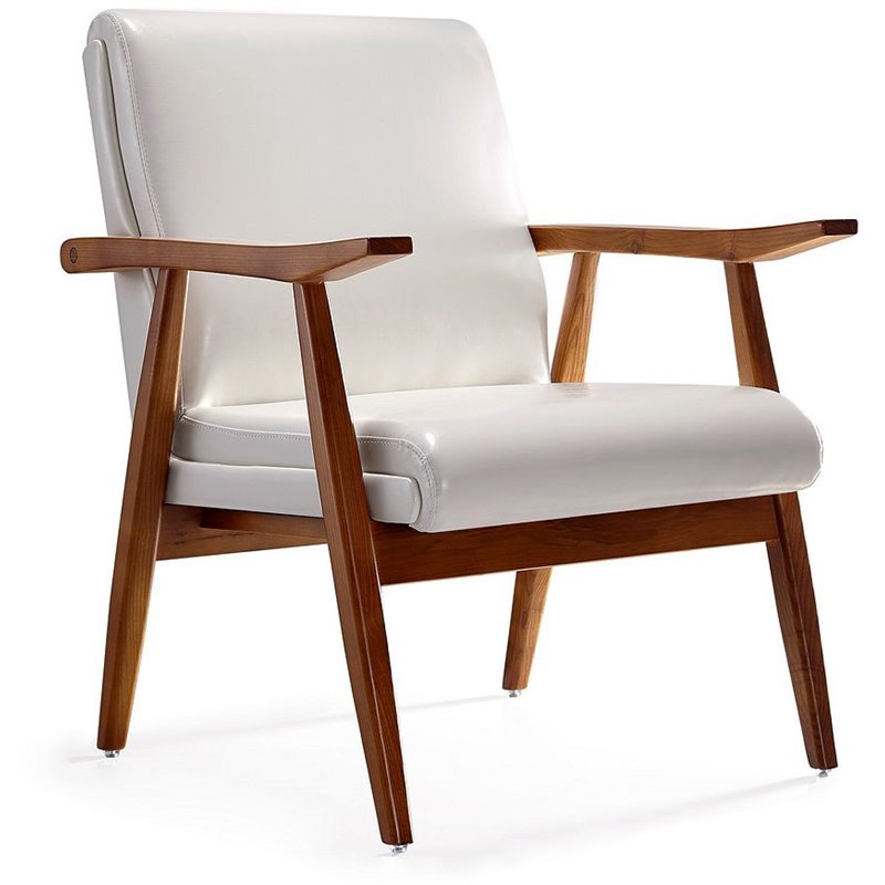 Eden Home Contemporary Faux Leather Accent Chair in White/Amber