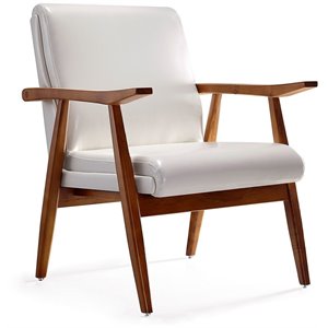 Eden Home Contemporary Faux Leather Accent Chair in White/Amber