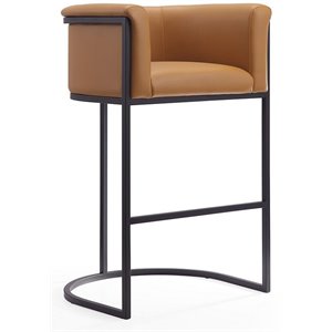 Eden Home 39.5&quot Contemporary Faux Leather Barstool in Camel Brown/Black