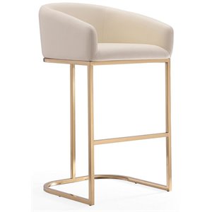 Eden Home 30&quot Contemporary Faux Leather Barstool in Cream/Titanium Gold