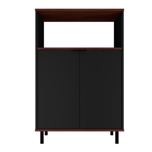 eden home leather 3 shelf accent cabinet in black and nut brown