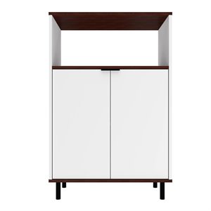 eden home wood 3 shelf accent cabinet in white and nut brown