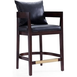 Eden Home 26.5&quot Contemporary Faux Leather & Wood Counter Stool in Black