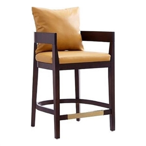 Eden Home 26.5&quot Contemporary Faux Leather Counter Stool in Camel/Dark Walnut