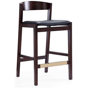 Eden Home 26.5&quot Faux Leather & Wood Counter Stool in Dark Walnut/Black