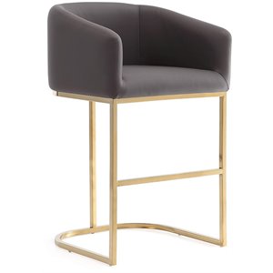 Eden Home 26&quot Contemporary Faux Leather Counter Stool in Gray/Titanium Gold