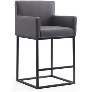 Eden Home 26&quot Contemporary Faux Leather Counter Stool in Gray/Black