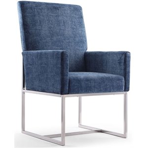 Eden Home 18.9&quot Velvet & Metal Dining Armchair in Blue/Chrome