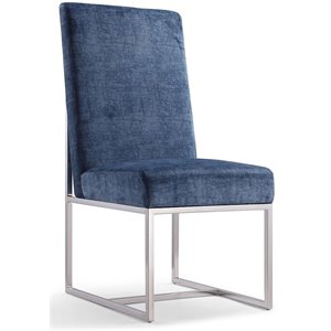 Eden Home 18.9&quot Velvet & Metal Dining Chair in Blue/Polished Chrome